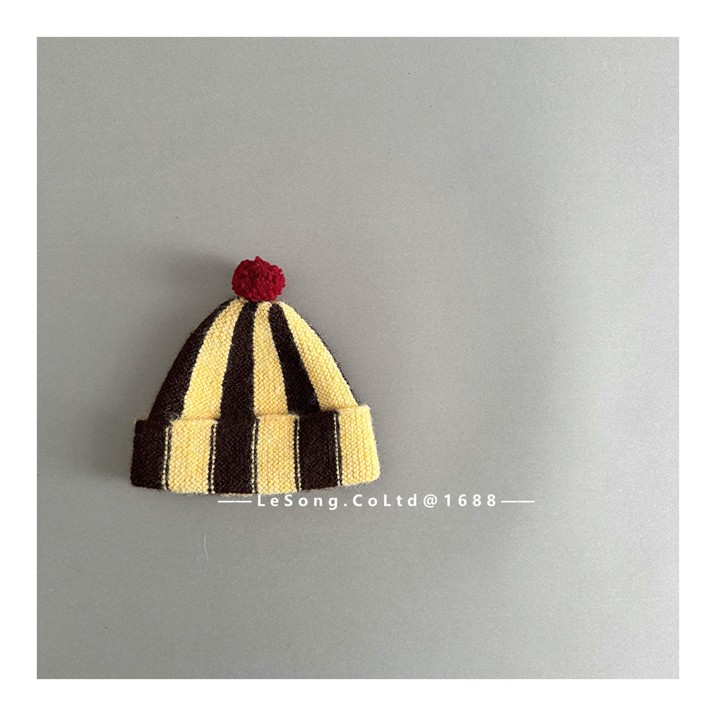 ベビー用帽子 Yellow / One Size ベビー帽子 ストライプ ぽんぽん ピエロ ニットキャップ【mh0011835】