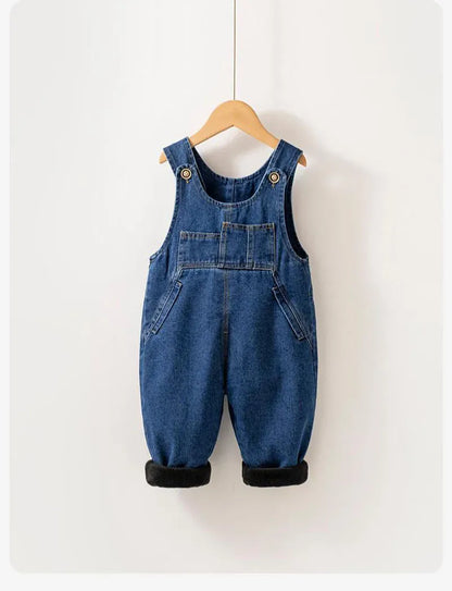 オーバーオール ベビーキッズオーバーオール 裏フリース厚手デニムサスペンダーパンツ