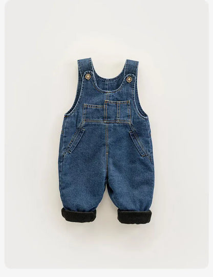 オーバーオール ベビーキッズオーバーオール 裏フリース厚手デニムサスペンダーパンツ