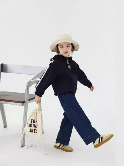 カーディガン・パーカー キッズトップス 長袖サイドリボンラインフーディジップアップパーカー ダークブルー