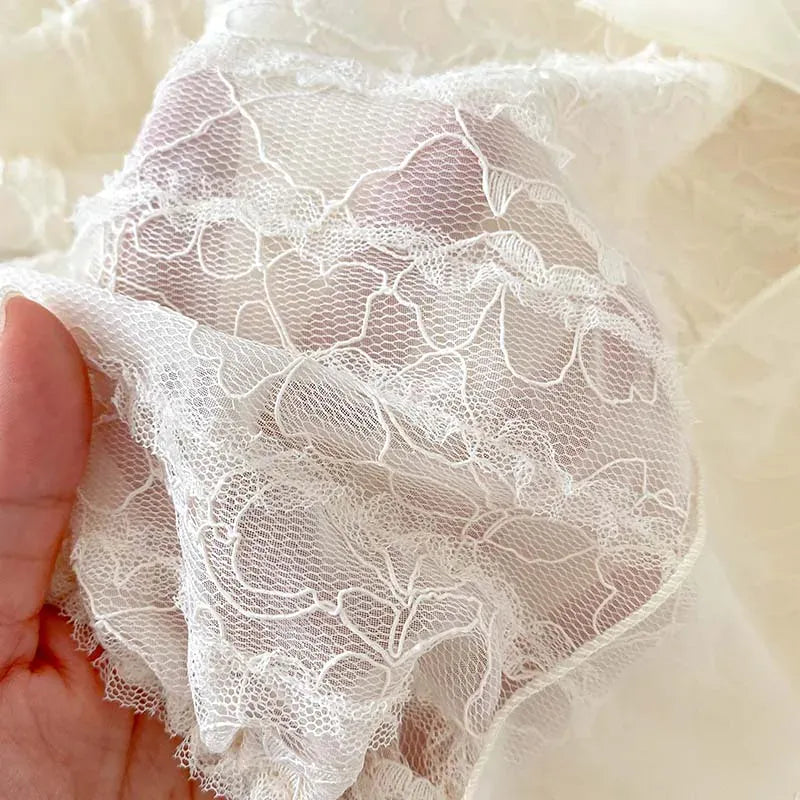 長袖ロンパース ベビーロンパース ビッグリボンレースフリル長袖ボディスーツ ベージュ