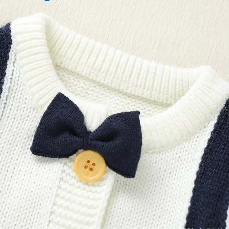 長袖ロンパース ベビーロンパース 蝶ネクタイドッキングニット長袖ジャンプスーツ
