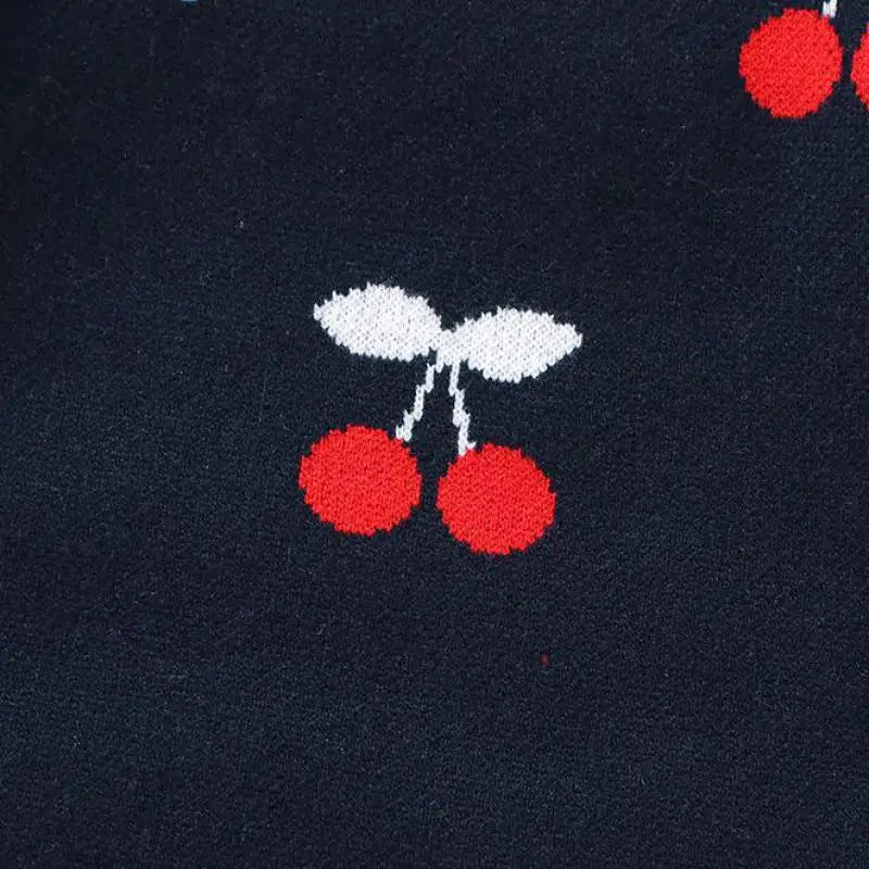 長袖ロンパース ベビーロンパース チェリーさくらんぼ柄フリル襟ニット長袖ジャンプスーツ