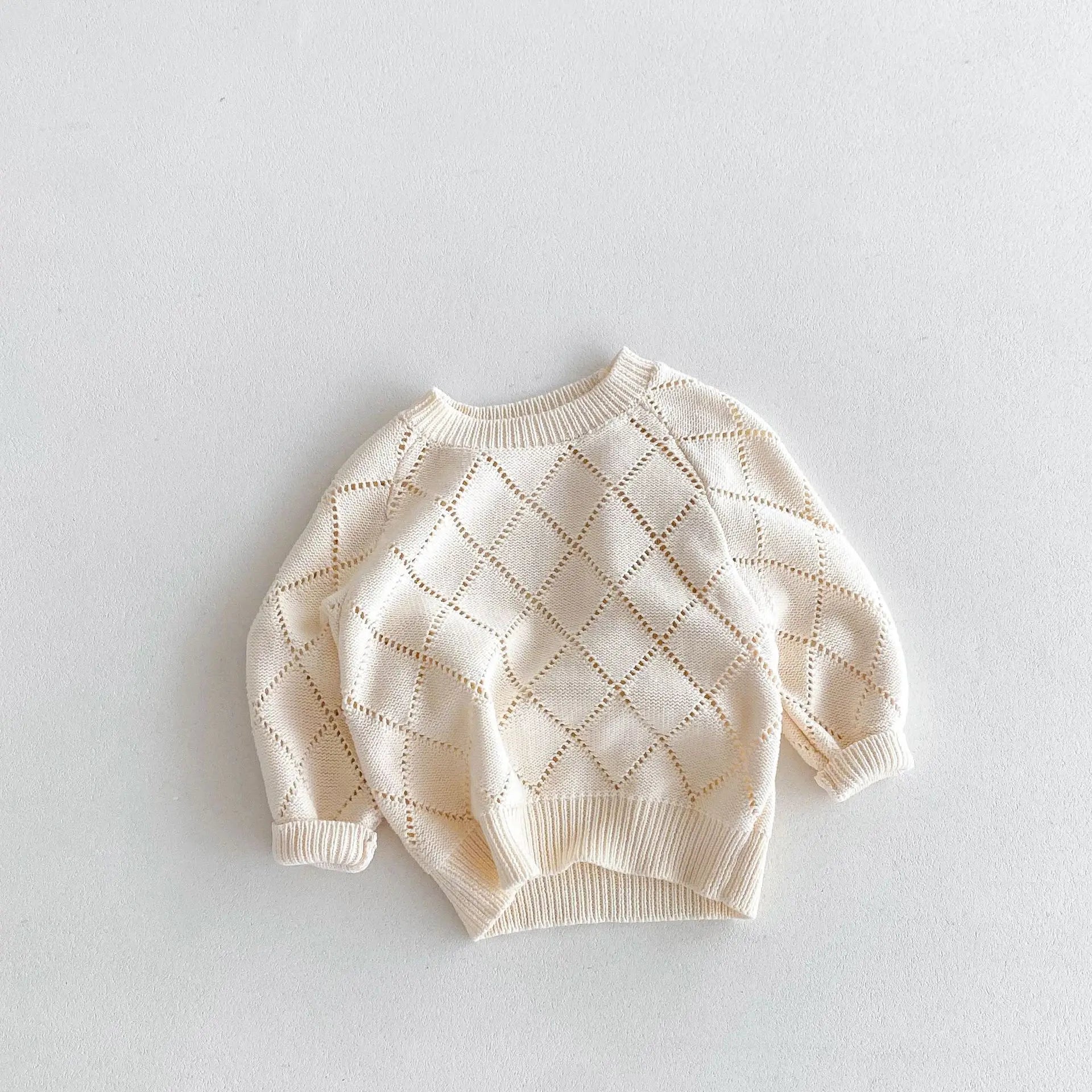 ニット・セーター キッズトップス ニットセーター レースニット ダイヤチェック アプリコット