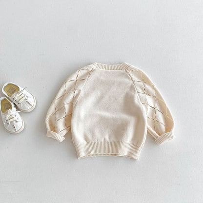 ニット・セーター キッズトップス ニットセーター レースニット ダイヤチェック アプリコット