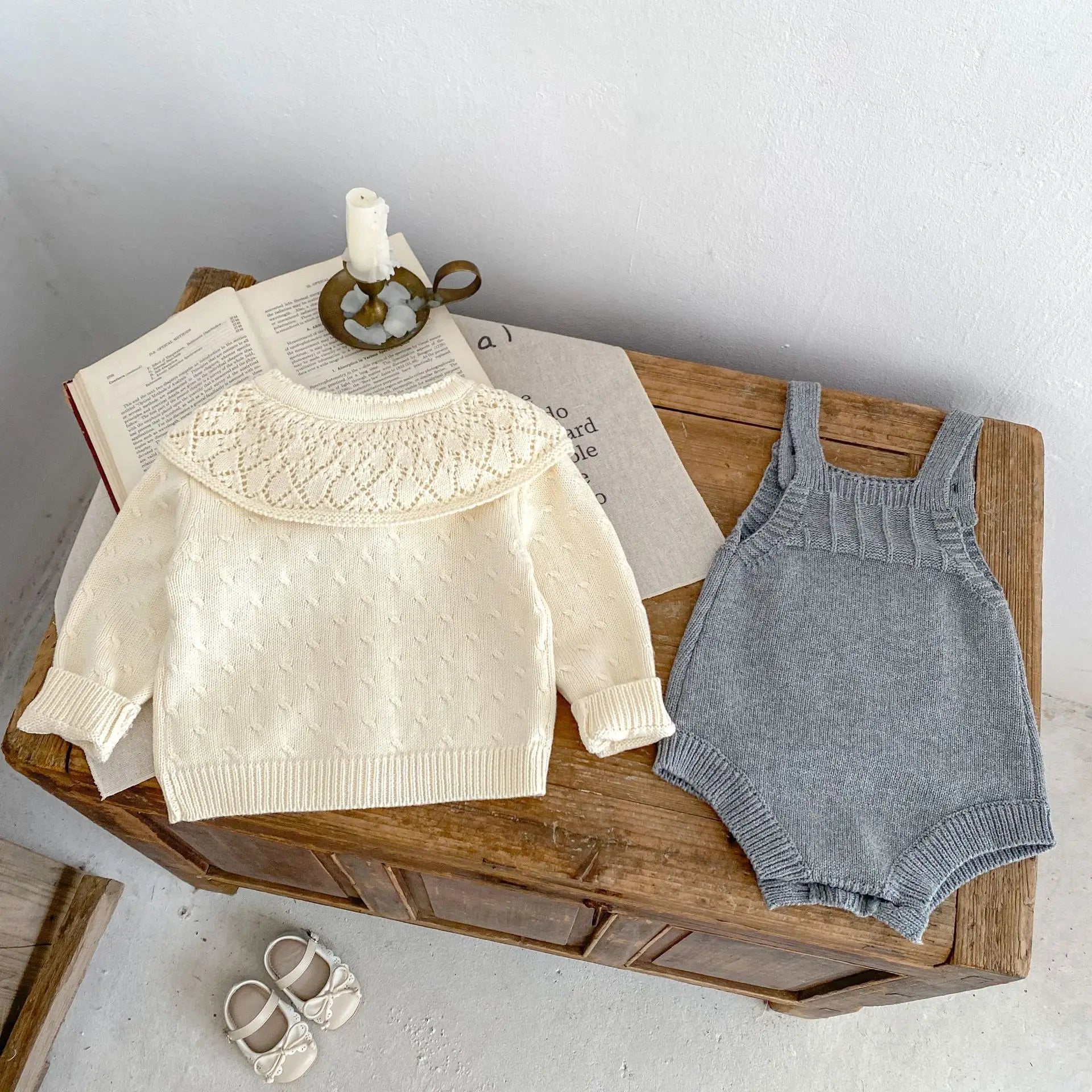 カーディガン・パーカー ベビーロンパース/カーディガン ニットサスペンダーポケットボディスーツ/襟付きニットジャケット