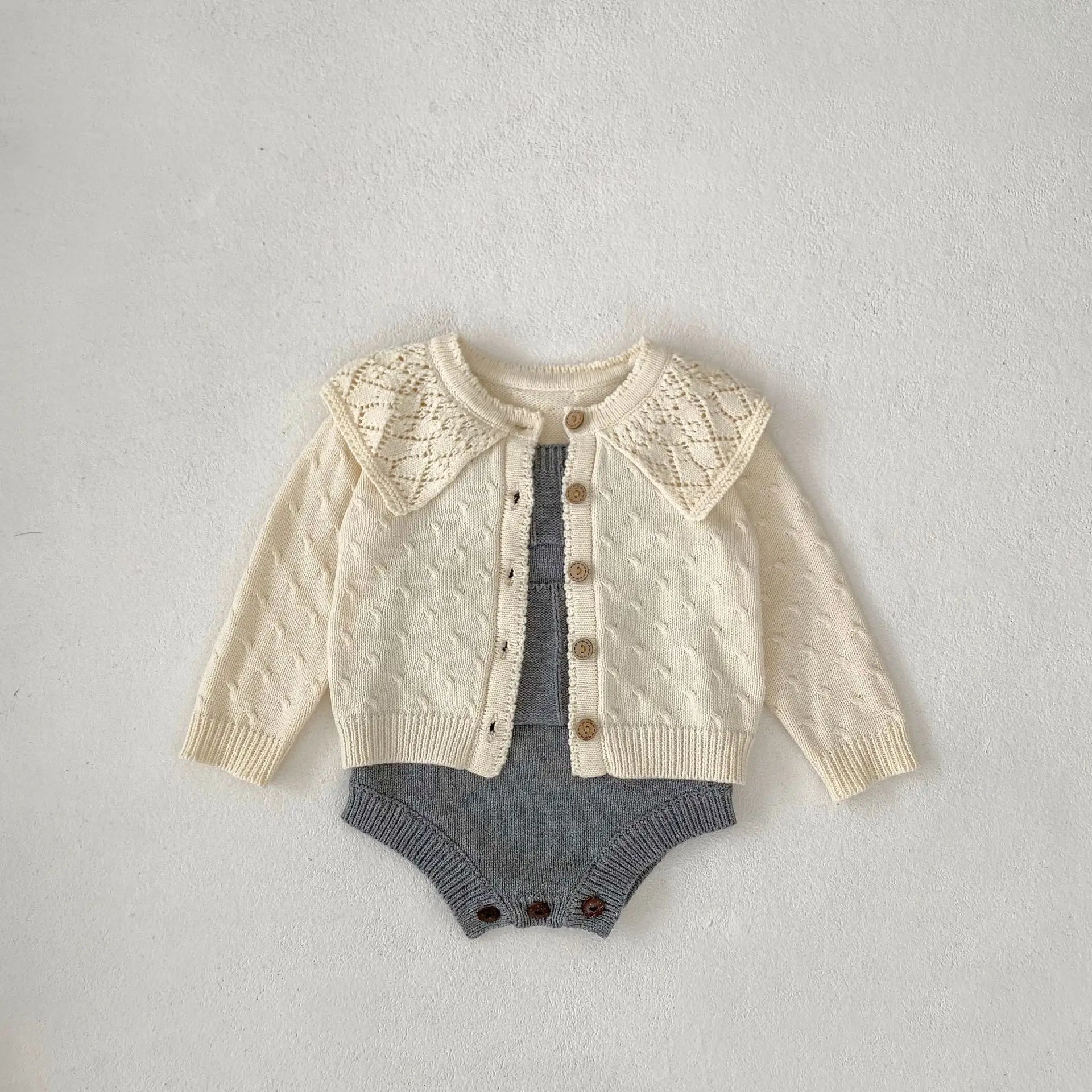 カーディガン・パーカー ベビーロンパース/カーディガン ニットサスペンダーポケットボディスーツ/襟付きニットジャケット