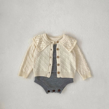 カーディガン・パーカー ベビーロンパース/カーディガン ニットサスペンダーポケットボディスーツ/襟付きニットジャケット