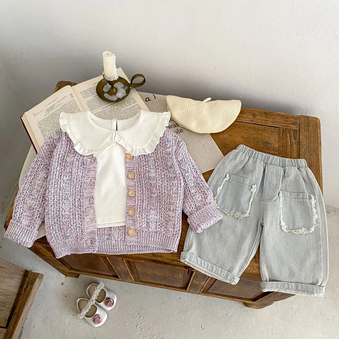 カーディガン・パーカー ベビーカーディガン カラフルネップ ざっくりニットジャケット パープル