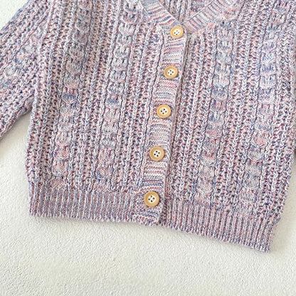 カーディガン・パーカー ベビーカーディガン カラフルネップ ざっくりニットジャケット パープル