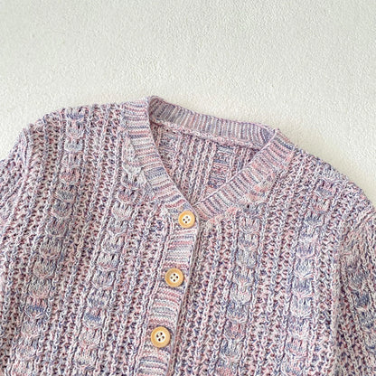 カーディガン・パーカー ベビーカーディガン カラフルネップ ざっくりニットジャケット パープル