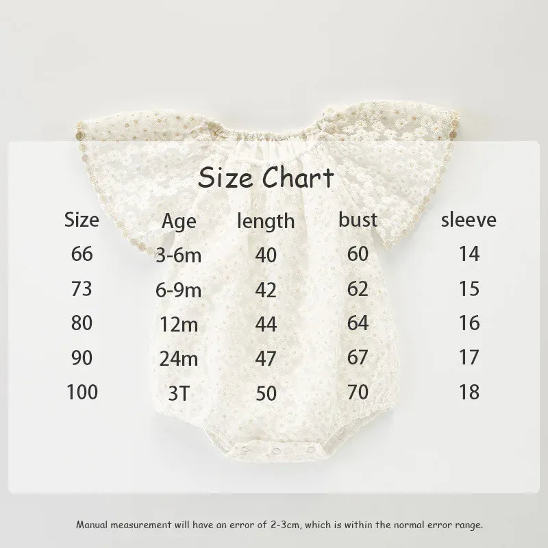 長袖ロンパース ベビーロンパース 半袖ボディスーツ フラワーレース刺繍 ベージュ