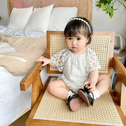 長袖ロンパース ベビーロンパース 半袖ボディスーツ フラワーレース刺繍 ベージュ