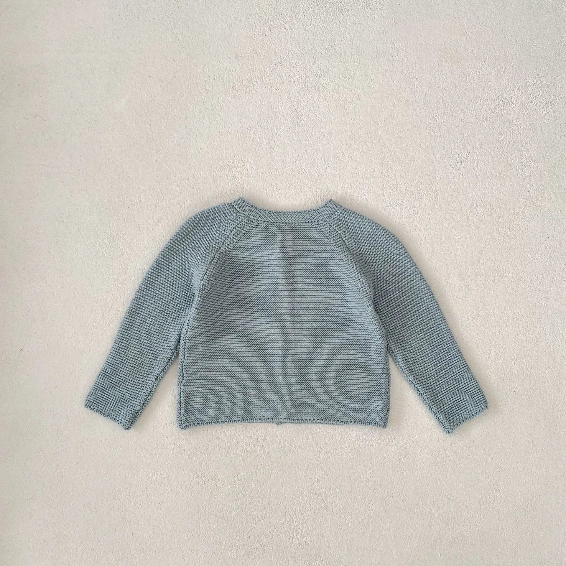 カーディガン・パーカー ベビーカーディガン ニットジャケット レース編み ポケット ブルー