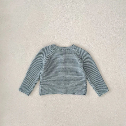 カーディガン・パーカー ベビーカーディガン ニットジャケット レース編み ポケット ブルー