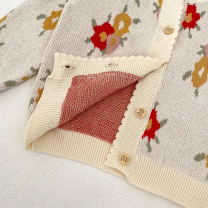 ロンパースセットアップ ベビーカーディガン/ロンパース ニットジャケット/サスペンダーボディスーツ フラワー花柄