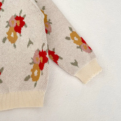 ロンパースセットアップ ベビーカーディガン/ロンパース ニットジャケット/サスペンダーボディスーツ フラワー花柄