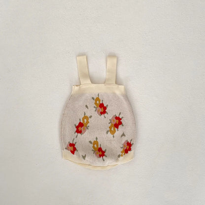 ロンパースセットアップ ベビーカーディガン/ロンパース ニットジャケット/サスペンダーボディスーツ フラワー花柄