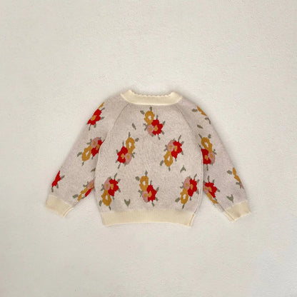 ロンパースセットアップ ベビーカーディガン/ロンパース ニットジャケット/サスペンダーボディスーツ フラワー花柄