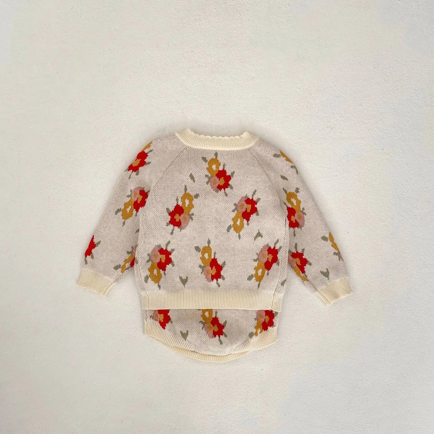 ロンパースセットアップ ベビーカーディガン/ロンパース ニットジャケット/サスペンダーボディスーツ フラワー花柄