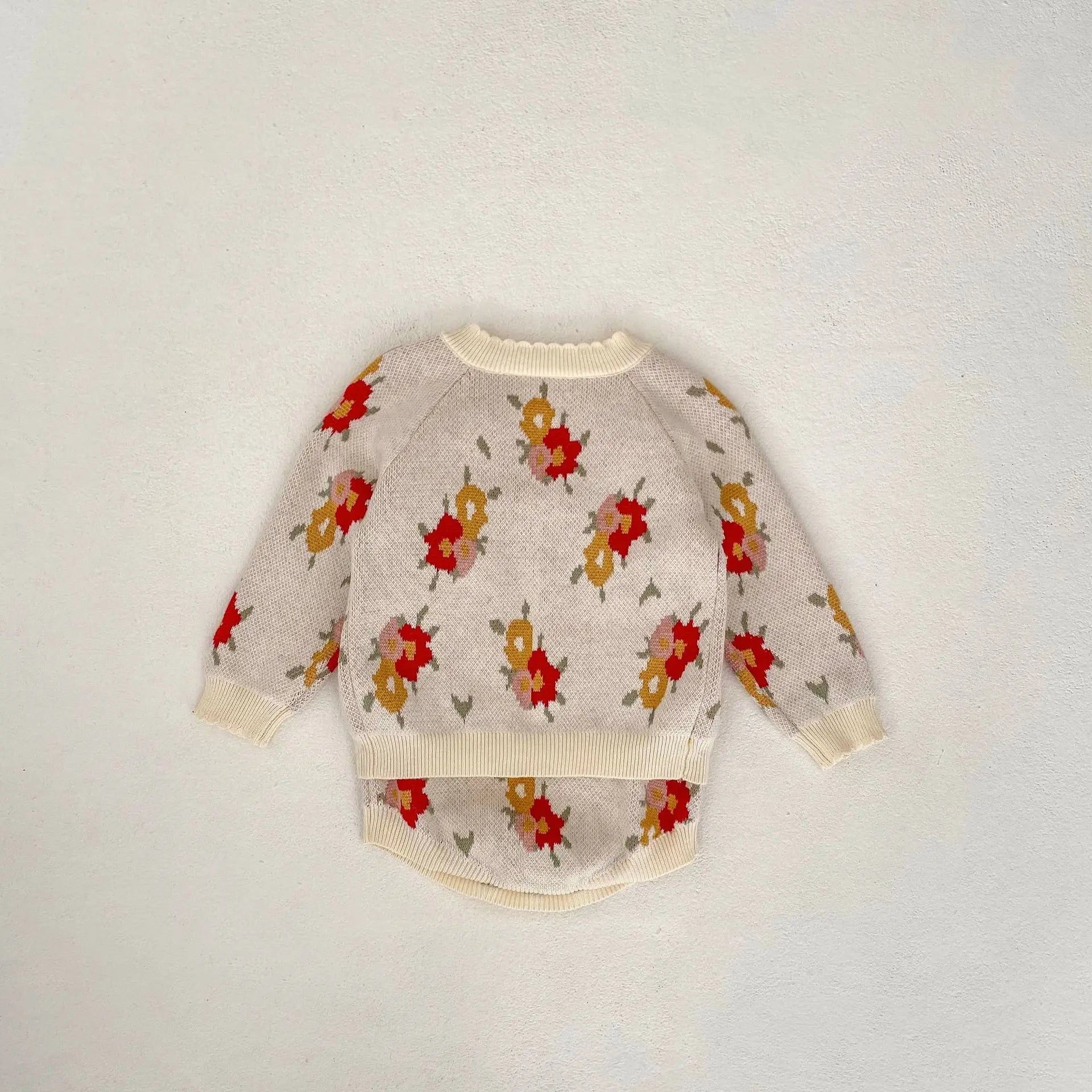 ロンパースセットアップ ベビーカーディガン/ロンパース ニットジャケット/サスペンダーボディスーツ フラワー花柄