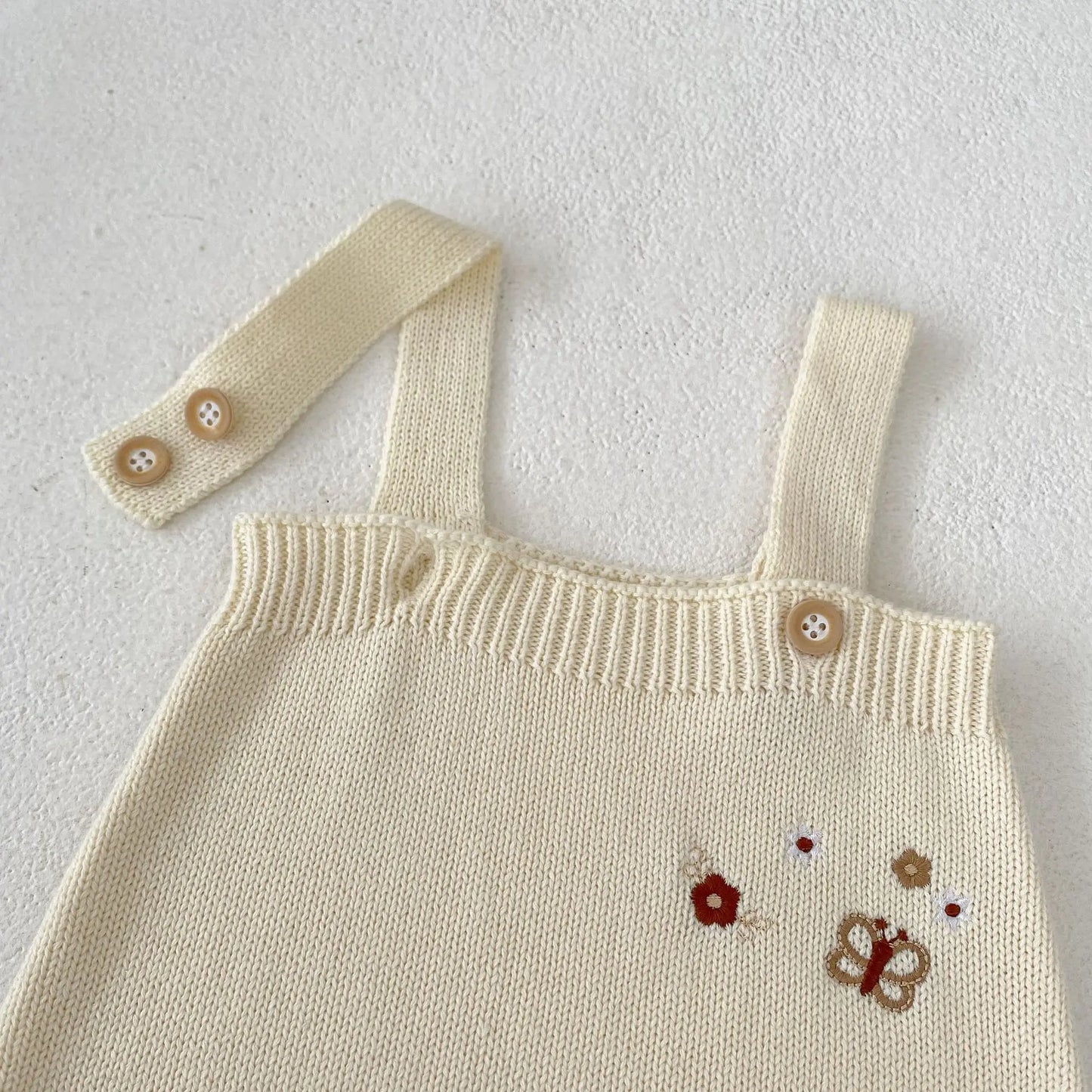 ロンパースセットアップ ベビーカーディガン/ロンパース ニットジャケット/サスペンダーボディスーツ バタフライ蝶フラワー刺繍