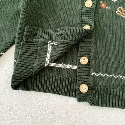 ロンパースセットアップ ベビーカーディガン/ロンパース ニットジャケット/サスペンダーボディスーツ バタフライ蝶フラワー刺繍