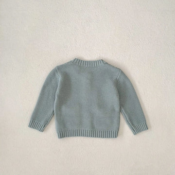 カーディガン・パーカー ベビーカーディガン ニットジャケット レインボー刺繍 ポケット ブルー