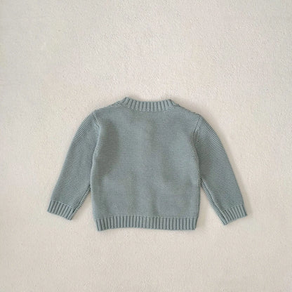 カーディガン・パーカー ベビーカーディガン ニットジャケット レインボー刺繍 ポケット ブルー