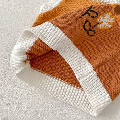 ベスト ベビーベスト ニットトップス フラワー刺繍 ボーダー