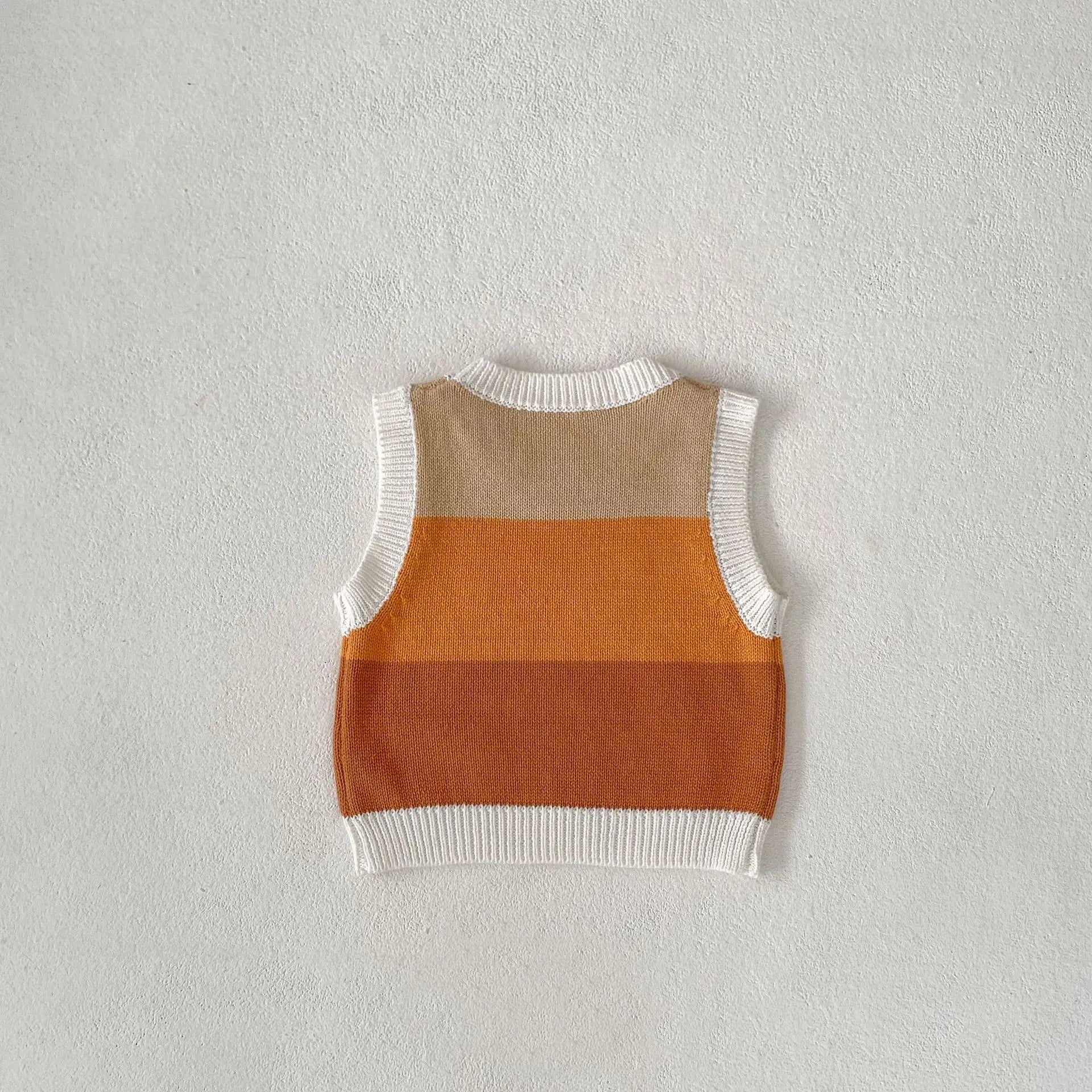 ベスト ベビーベスト ニットトップス フラワー刺繍 ボーダー