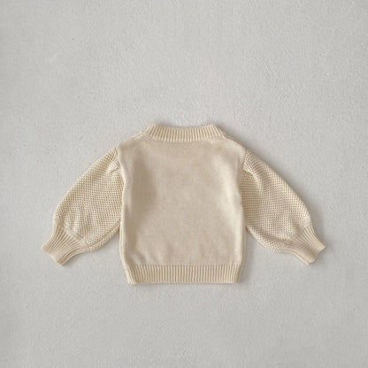 ニット・セーター ベビートップス ニット セーター フラワー刺繍 アプリコットホワイト