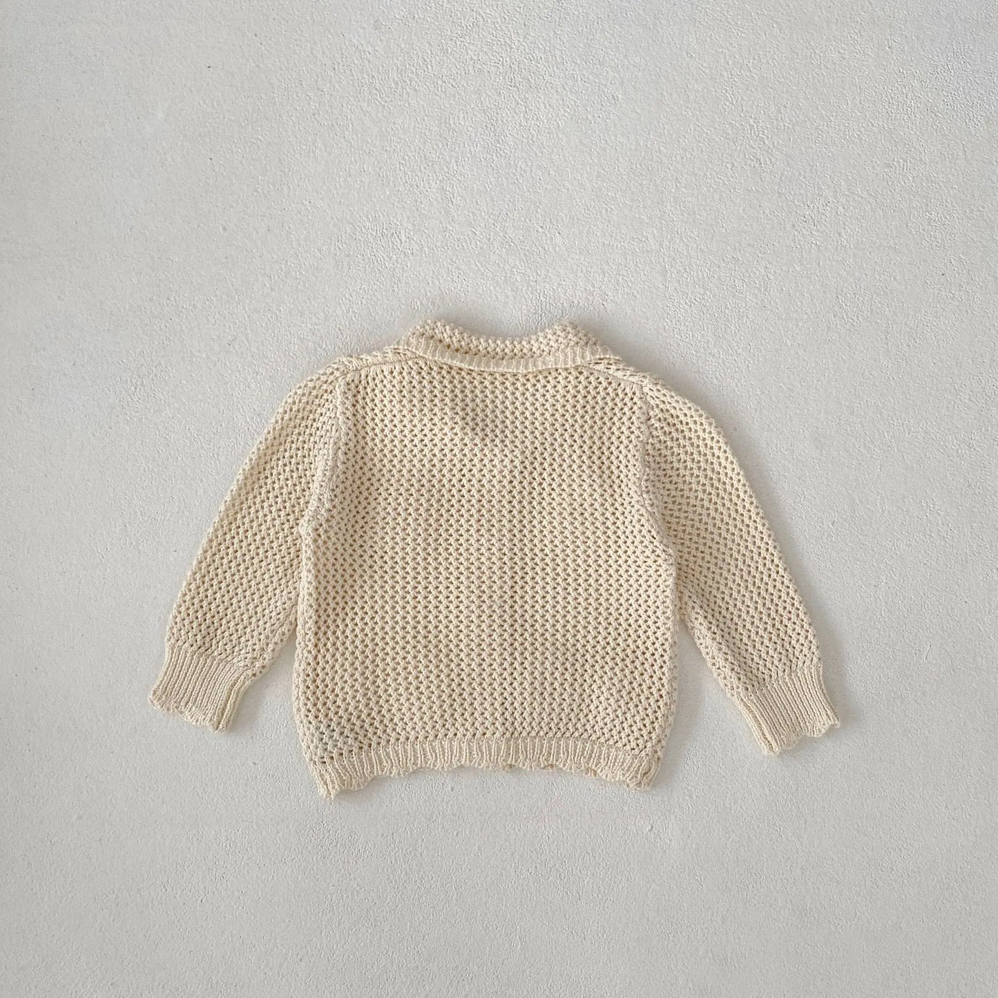 カーディガン・パーカー ベビーカーディガン レースニット 襟付きジャケット フラワー刺繍 アプリコットホワイト