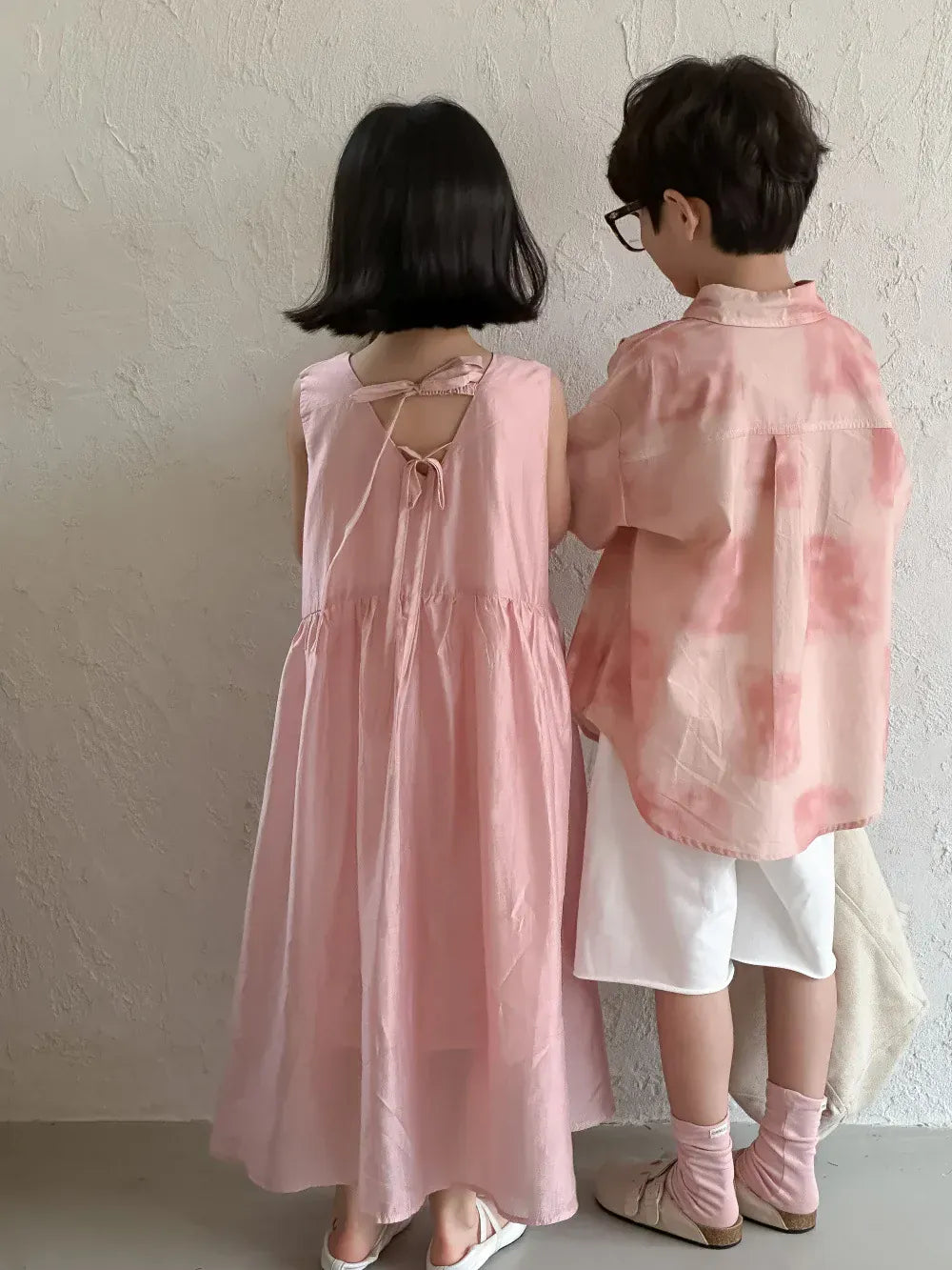 ノースリーブワンピース キッズトップス/パンツ/ワンピース ボーイズ半袖シャツ/パンツ/ガールズノースリーブワンピース ピンク リンクコーデ 兄弟姉妹 お揃いコーデ