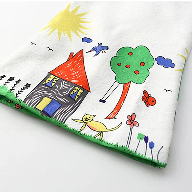 ノースリーブワンピース ☺︎ キッズワンピース ノースリーブサマードレス お絵描きプリント ホワイト