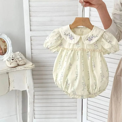 半袖ロンパース ☺︎ ベビーロンパース 半袖ボディースーツ 丸襟 フラワー花柄プリント