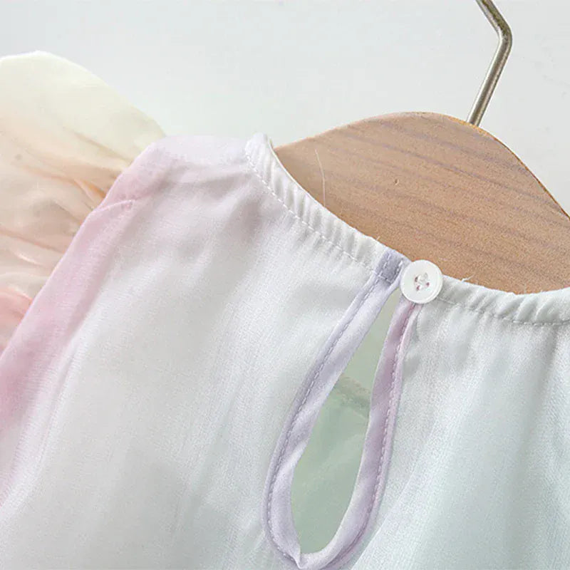 半袖ワンピース ☺︎ ベビーワンピース 半袖パフスリーブシフォンドレス ハート パステルカラー