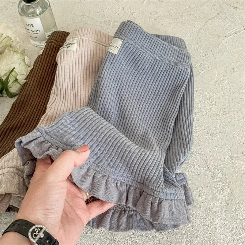ハーフパンツ・ショートパンツ キッズパンツ ガールズ無地リブショートパンツ 幼児用フリルレース付きスキニーパンツ