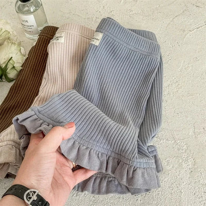 ハーフパンツ・ショートパンツ キッズパンツ ガールズ無地リブショートパンツ 幼児用フリルレース付きスキニーパンツ