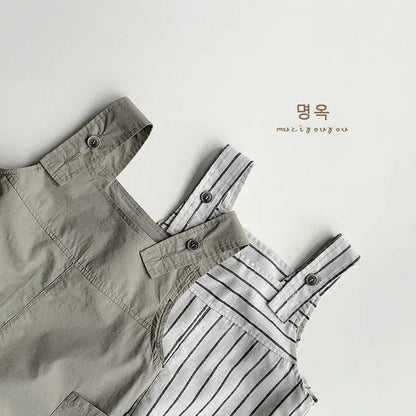 オーバーオール キッズオーバーオール サロペット ワイドルーズ サスペンダーパンツ 無地/ストライプ