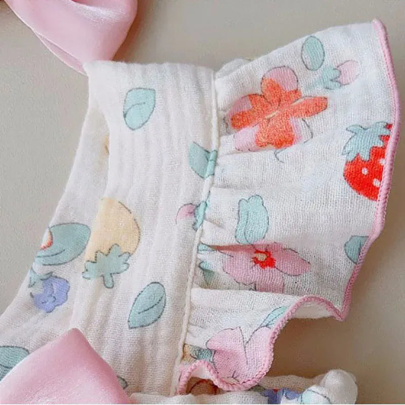 ノースリーブロンパース ☺︎ ベビーロンパース フリルショルダー サスペンダーボディスーツ リボン レトロフラワープリント