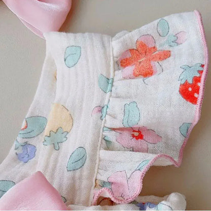 ノースリーブロンパース ☺︎ ベビーロンパース フリルショルダー サスペンダーボディスーツ リボン レトロフラワープリント