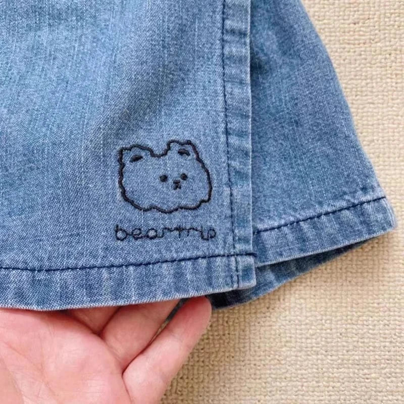 ハーフパンツ・ショートパンツ ☺︎ キッズパンツ デニム ラップスカート パンツインスカート ワンポイント刺繍
