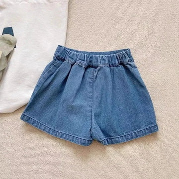 ハーフパンツ・ショートパンツ ☺︎ キッズパンツ デニム ラップスカート パンツインスカート ワンポイント刺繍