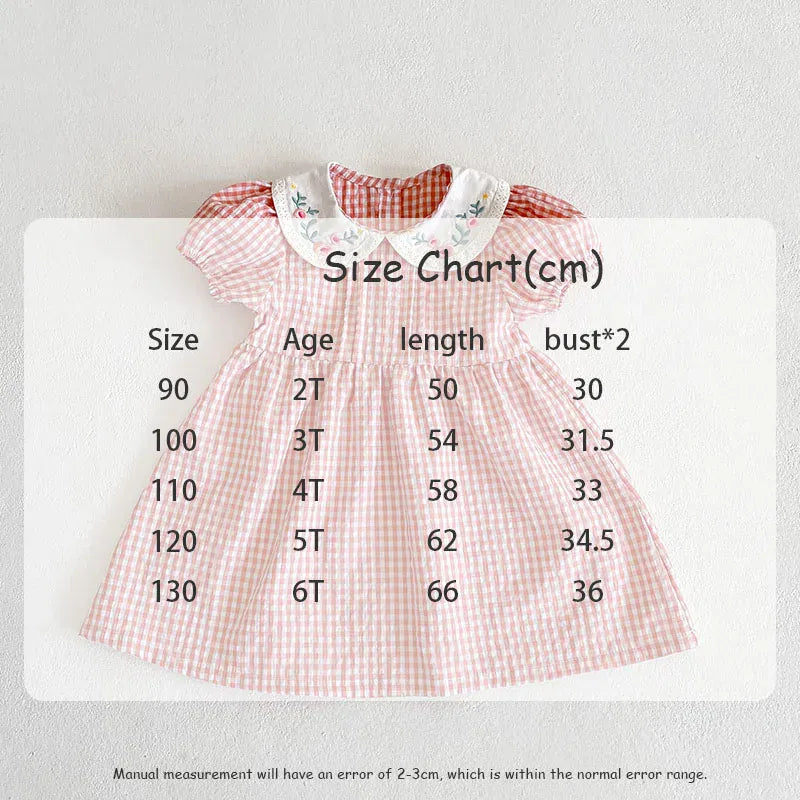 半袖ロンパース ☺︎ ベビーロンパース/キッズワンピース 半袖パフスリーブ チェック フラワー花柄刺繍 リンクコーデ 姉妹 お揃いコーデ