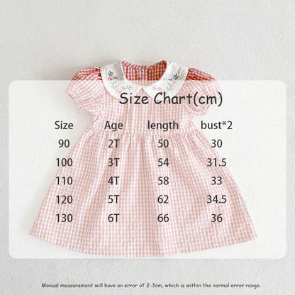 半袖ロンパース ☺︎ ベビーロンパース/キッズワンピース 半袖パフスリーブ チェック フラワー花柄刺繍 リンクコーデ 姉妹 お揃いコーデ