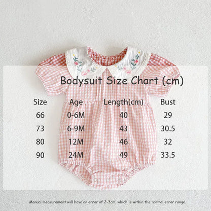 半袖ロンパース ☺︎ ベビーロンパース/キッズワンピース 半袖パフスリーブ チェック フラワー花柄刺繍 リンクコーデ 姉妹 お揃いコーデ