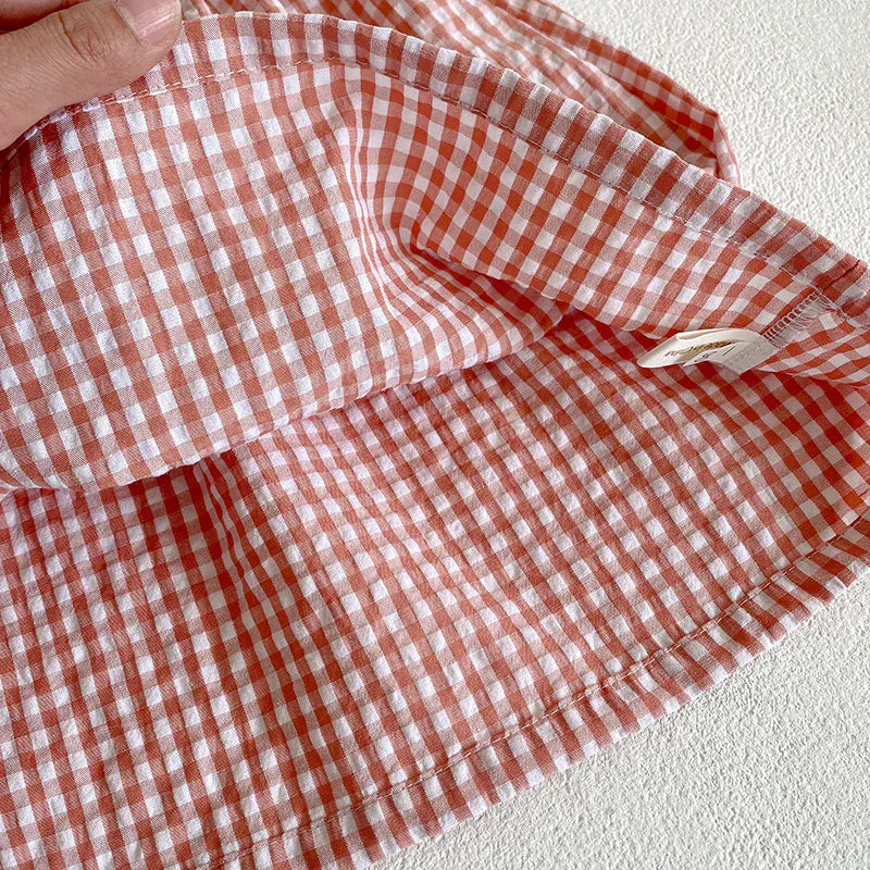 半袖ロンパース ☺︎ ベビーロンパース/キッズワンピース 半袖パフスリーブ チェック フラワー花柄刺繍 リンクコーデ 姉妹 お揃いコーデ