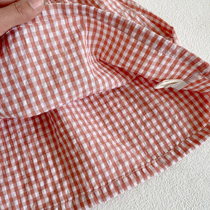 半袖ロンパース ☺︎ ベビーロンパース/キッズワンピース 半袖パフスリーブ チェック フラワー花柄刺繍 リンクコーデ 姉妹 お揃いコーデ