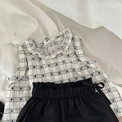 タンクトップ・キャミソール・ノースリーブトップス キッズトップス フリル襟 ノースリーブブラウス チェック
